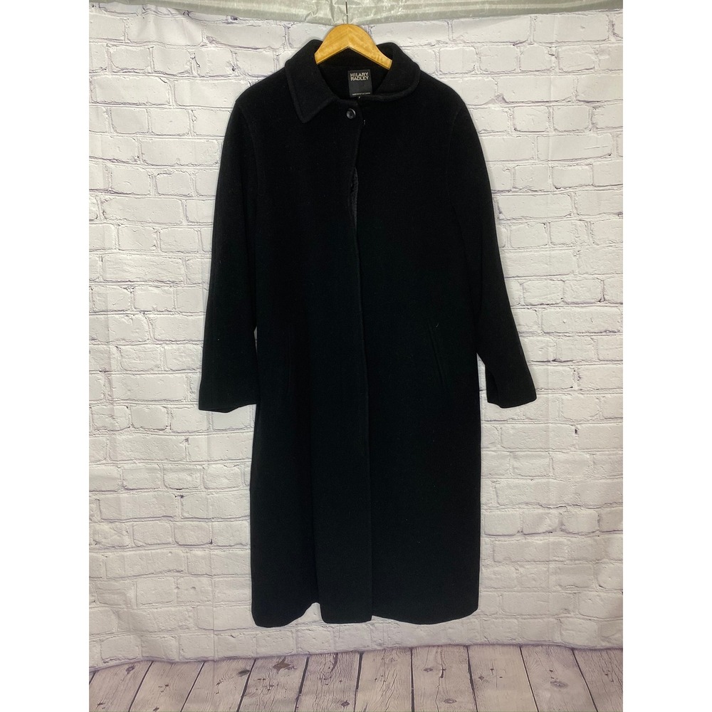 Hilary Radley Womens Black 100% Wool Long Overcoat Vintage Made in Canada 14 - Picture 2 of 5